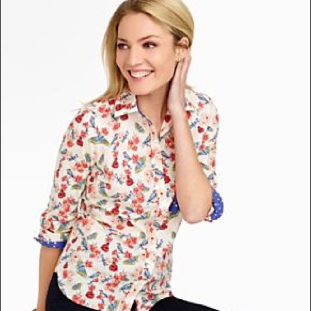 Talbots Button Down Shirt w/Birds & Butterfly Prin